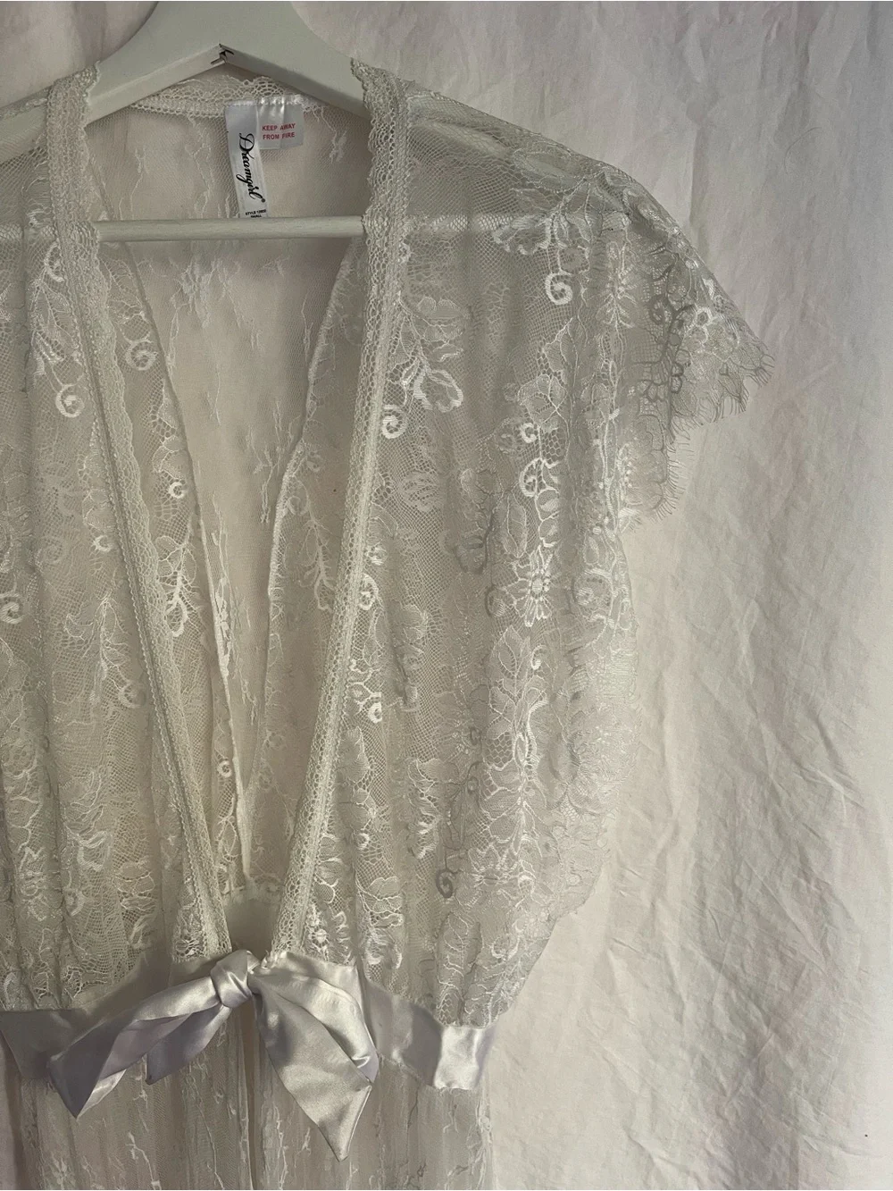 Dreamgirl Vintage Sheer Long Lace Robe Coquette Angelic Bridal Whimsical Size S